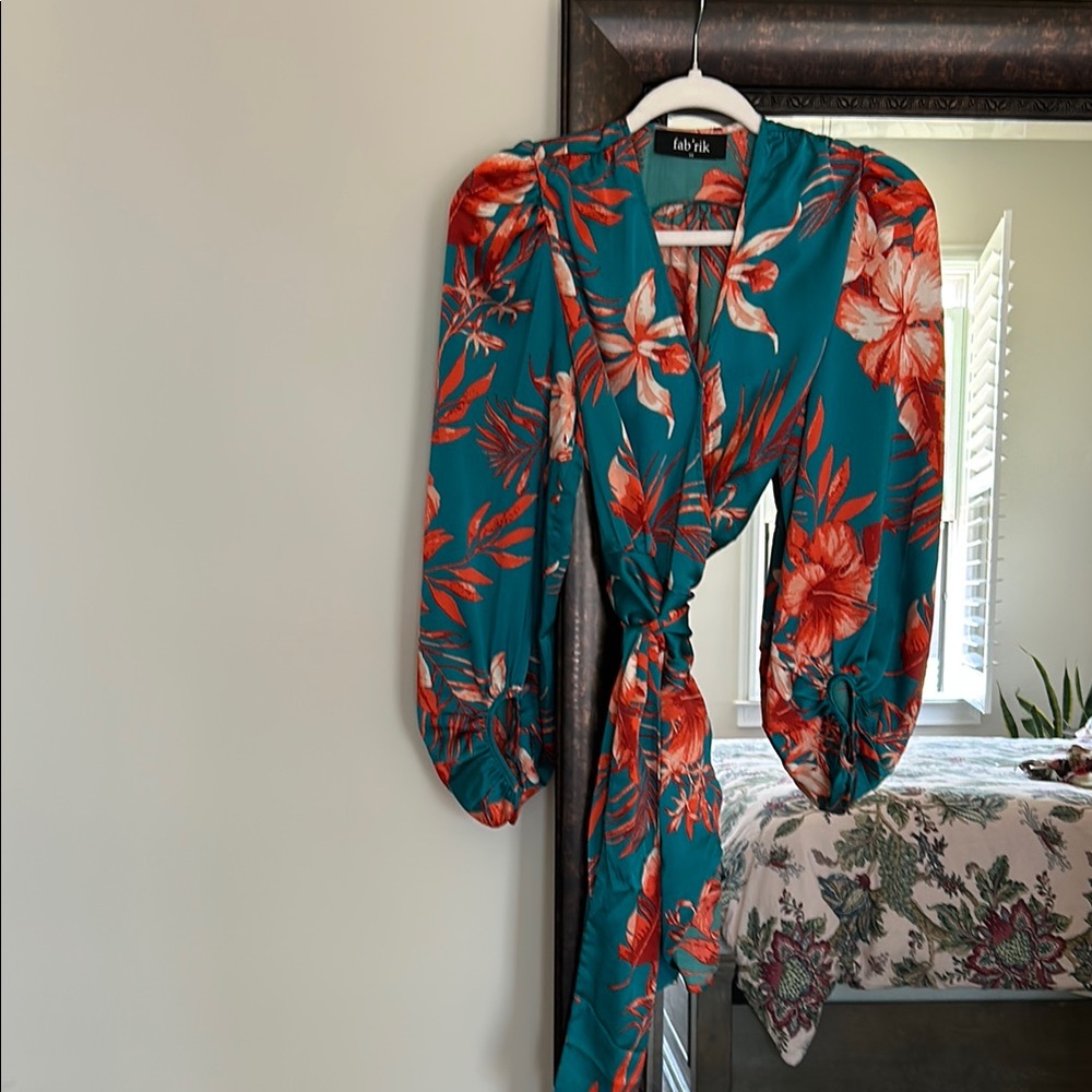 Fab'rik Floral Wrap Dress - Teal and Red